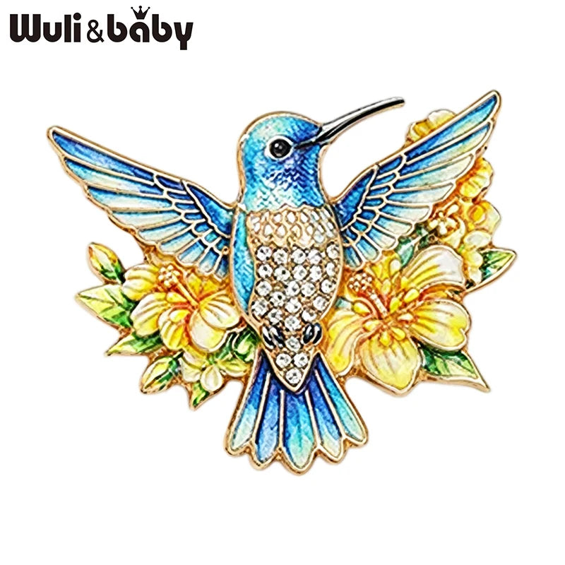 PENDRA Floral Hummingbird Rhinestone Brooch