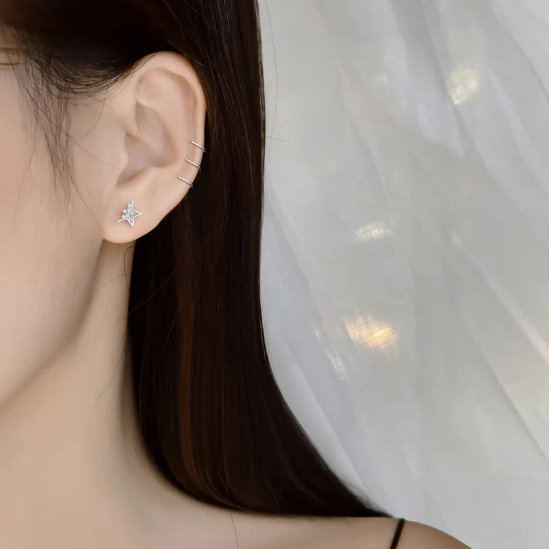VENTFILLE 925 Stamp Silver Color Star Earrings for Women Crystal Jewelry Girls Birthday Gift Dropship Wholesale