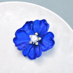 PENDRA DuoBloom Red-and-Blue Enamel Pearl Flower Brooch