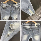 Luxury Fashion Designer Clothes Ripped Jeans Men's Trendy Brand 2025 Summer Ruffian Handsome Slim-fit Pants Elastic Thin Pants