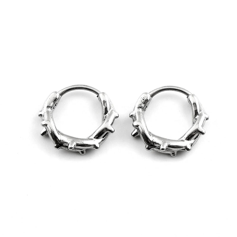 Gothic Punk Barbed Wire Spike Hoop Earrings Stainless Steel Huggie Hoops Street Ear Jewelry Emo Alt Teens Men Piercing Decor
