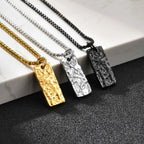 Vintage Fold Geometric Necklace for Men Boys,Stainless Steel Rectangular Pendant,Punk Jewelry Gift