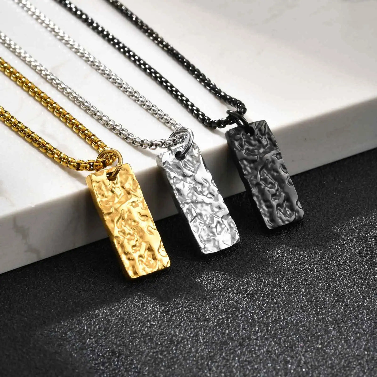 Vintage Fold Geometric Necklace for Men Boys,Stainless Steel Rectangular Pendant,Punk Jewelry Gift