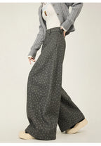 Lazy style floral print woolen suit pants women in winter new loose and versatile casual curved knife wide leg pants