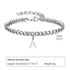 Mens Initials Cuban Links Bracelets,Stainless Steel A-Z 26 Letters Alphabet Charm Chain Wristband Adjustable,Casual Jewelry Gift