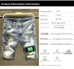 Summer Luxury Trendy Brand Denim Shorts Men's Pants Ripped Slim-fitting Elastic Washed Japanese Embroidery Patch Medium Pants