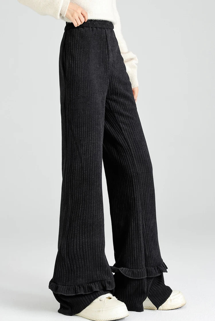 Solid corduroy micro flared pants women's winter wide leg casual high waisted narrow version straight leg sweatpants