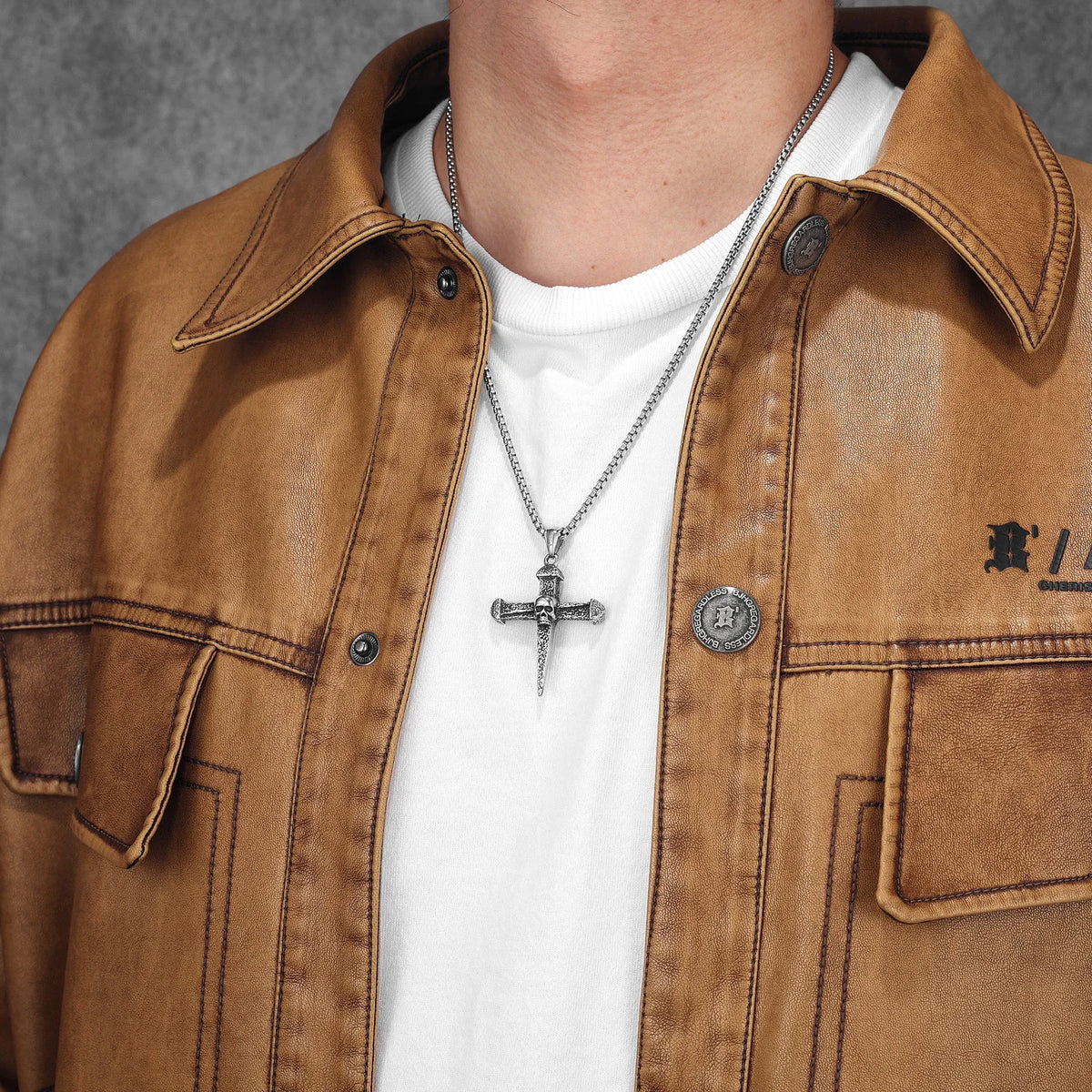 PENDRA Skull Turquoise Cross Steel Necklace