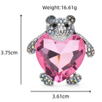 PENDRA Cute Bear Hugging Heart Shape Crystal Rhinestone Animal Little Brooch