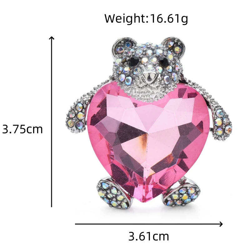 Wuli&baby Cute Bear Hugging Heart Shape Crystal Rhinestone Animal Little Brooches Pin Jewelry Accessory Gift