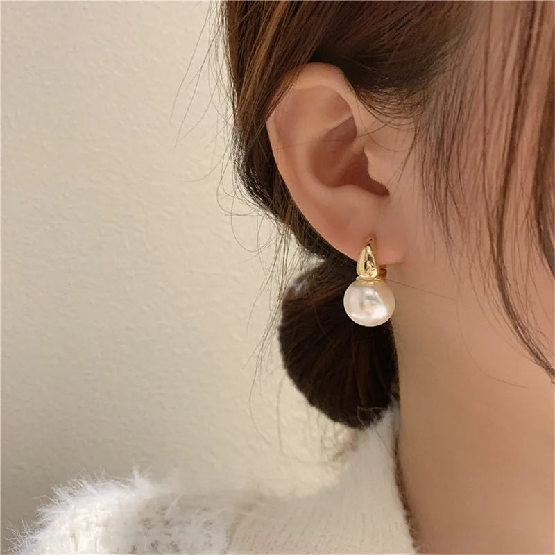 VENTFILLE Silver Gold Color Pearl Hoop Earrings for Women Girl Gift Wedding Party Clasp Jewelry Dropshipping Wholesale