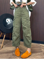 PENDRA Military Green Workwear Wide Leg Pants