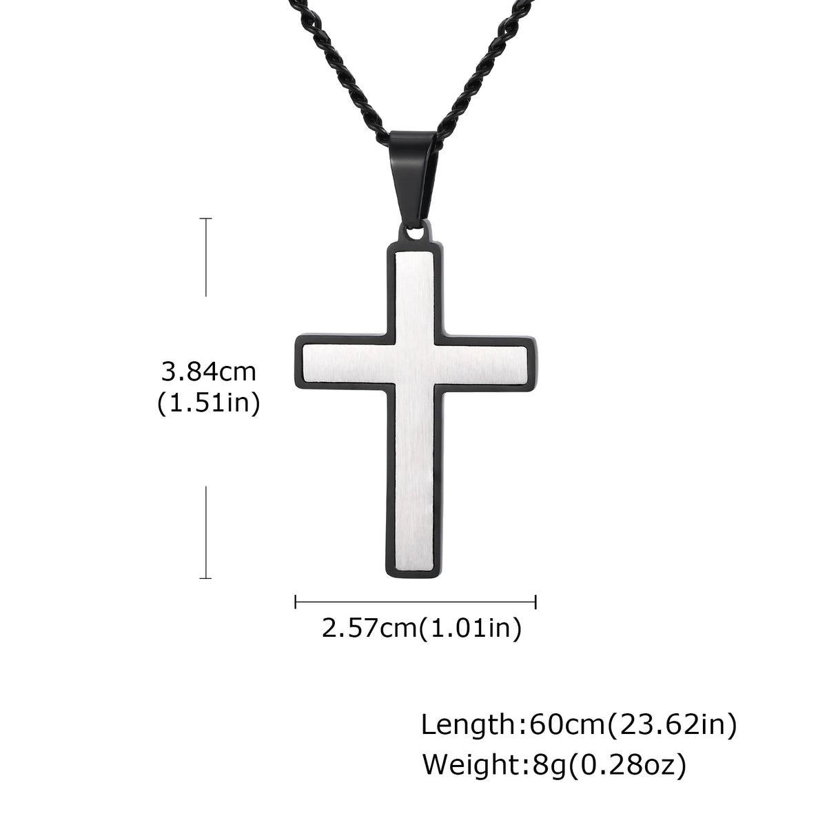 Simple Cross Necklace for Men, Stainless Steel Silver Black Color Cross Pendant Necklaces,Length 60CM 24Inch