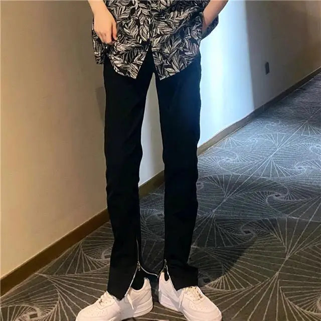 Autumn and winter 2026 high street washed slim-fit foot zipper leg split fork solid mopping menswear clothing jeans luxury men
