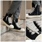 PENDRA Midnight Canvas Black Canvas High-Top Jumbo-Lace Platform Ankle Boots