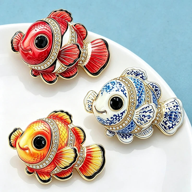 PENDRA Brightfin Rhinestone Fish Brooch