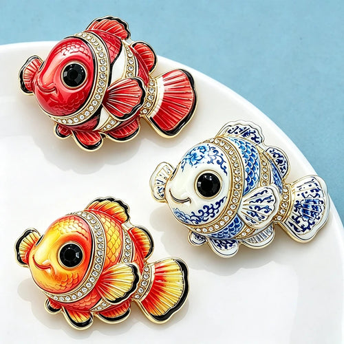 PENDRA Brightfin Rhinestone Fish Brooch