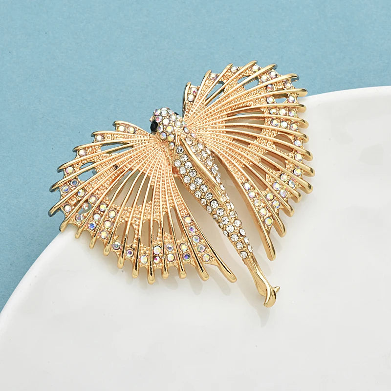 PENDRA Aquaflight Rhinestone Flying Fish Brooch