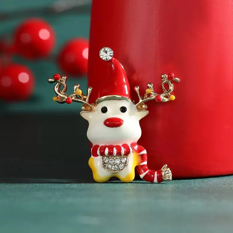PENDRA Winterfawn Enamel Christmas Deer Brooch