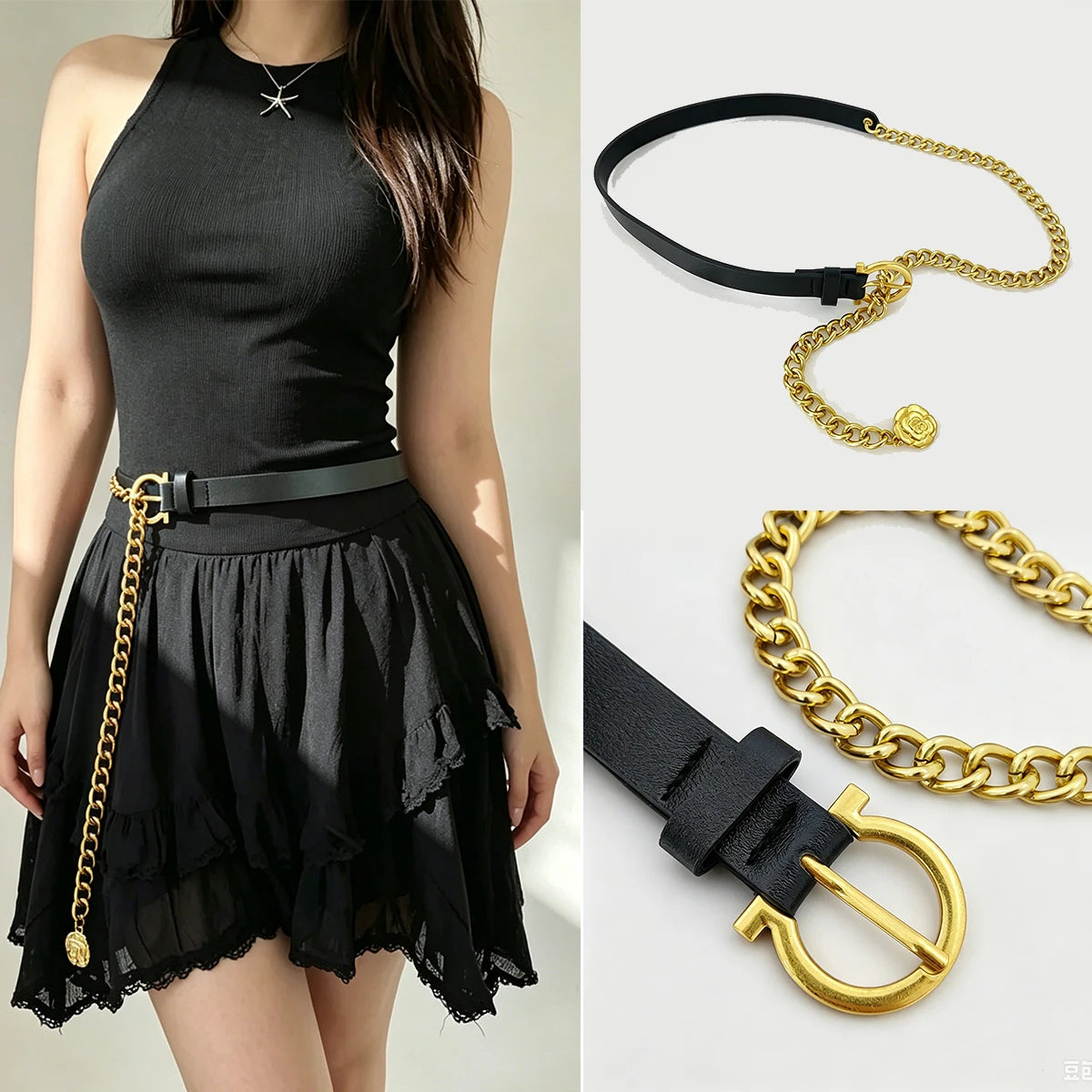 New fashion personality women's belt Luxury Designer metal waist chain combination pendant sexy elegant Chain belt Jeans Skirt