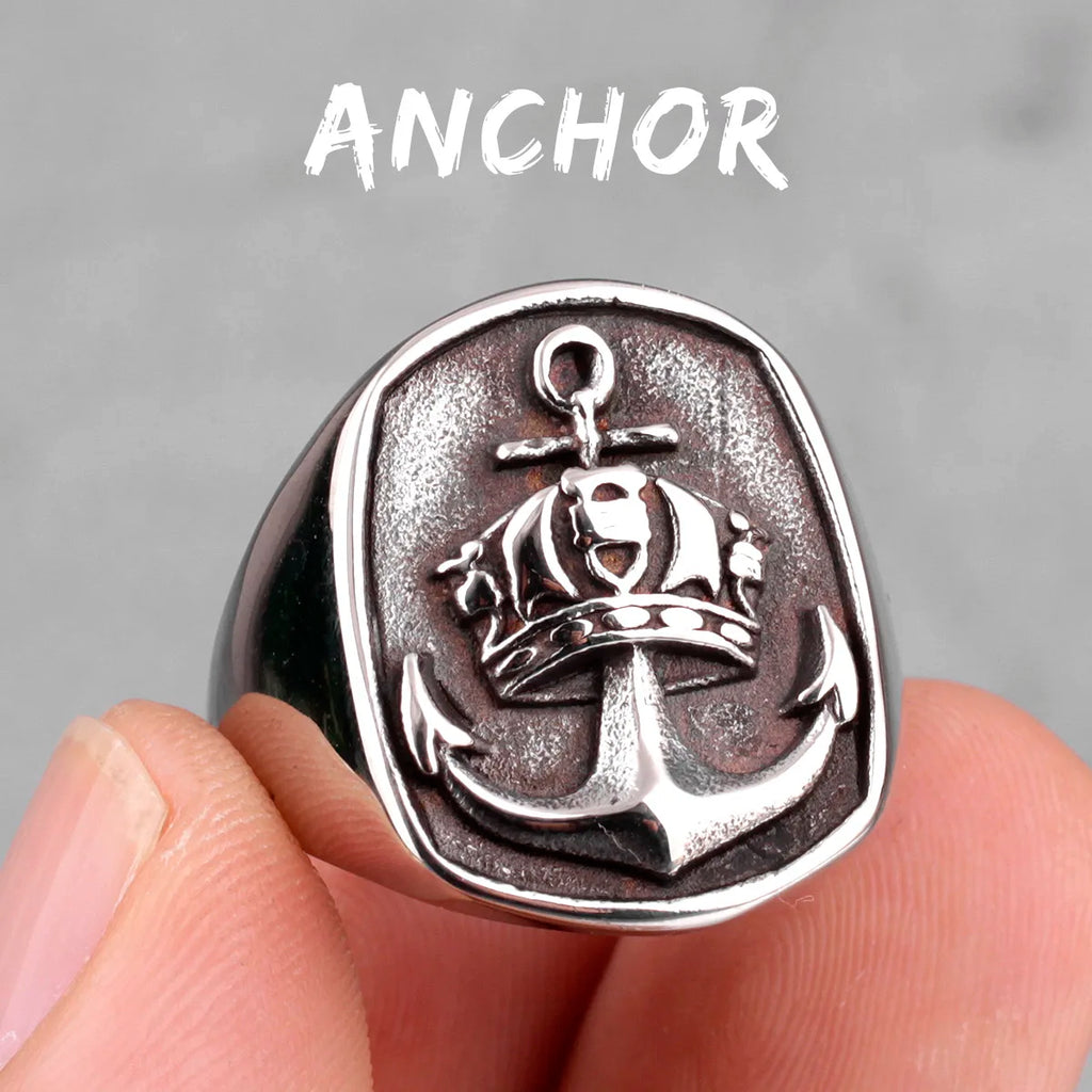 PENDRA Anchor Crown Navi Steel Ring