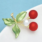 PENDRA Cherrina Red Enamel Cherry Brooch