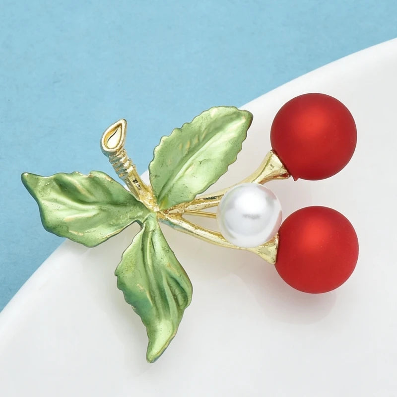 PENDRA Cherrina Red Enamel Cherry Brooch