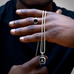 Square A-Z Initial Letters Necklaces for Men Boys,Stainless Steel Geometric Pendant with Box Rope Chain Collar,Gift Jewelry