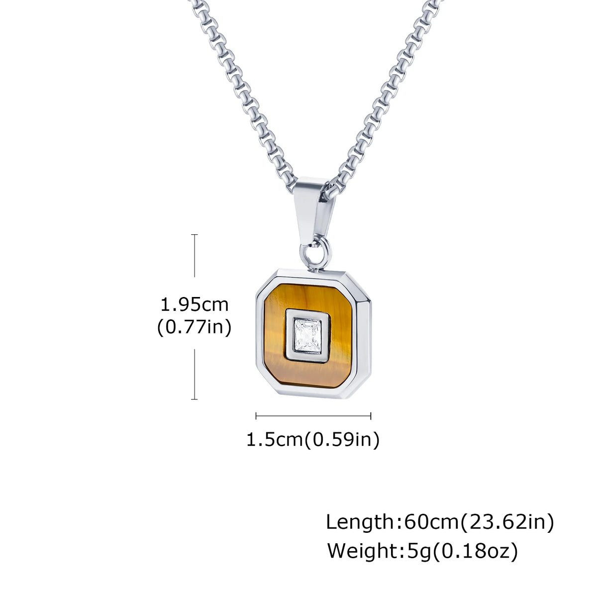 Stylish Square Pendant Necklaces for Men,Small Geometric Natural Stone Stainless Steel Pendant,Center Zircon Collars Gift
