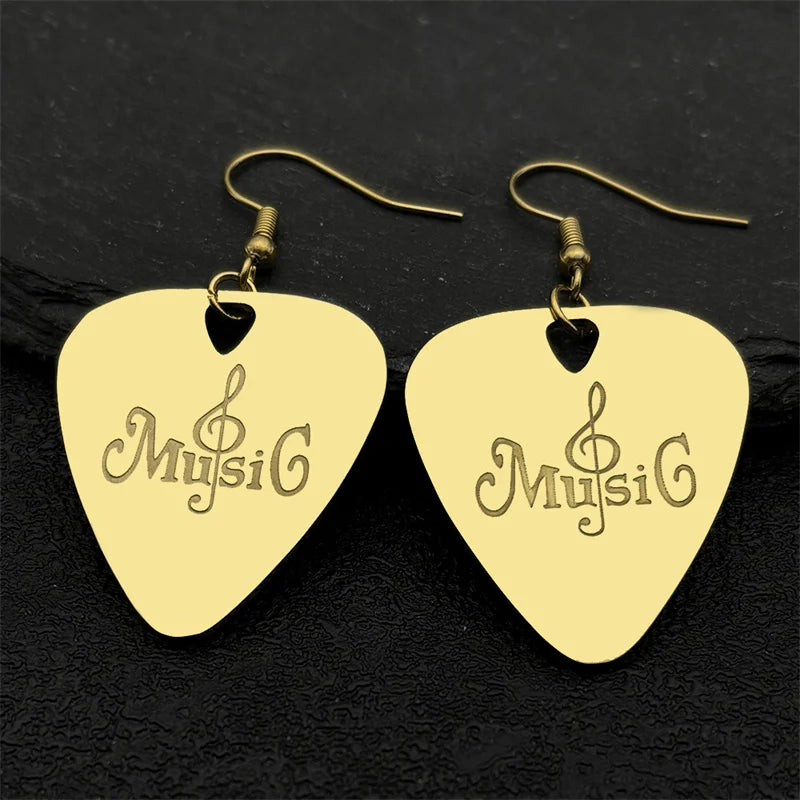 Hip Hop Guitar Pick Musical Drop Earrings for Women Stainless Steel Gold Silver Color Rock Music Earring Jewelry