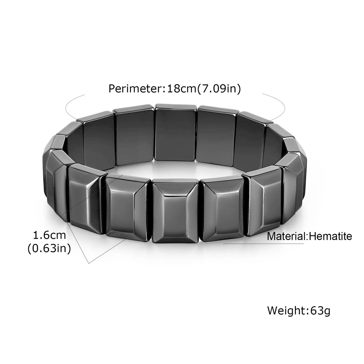 16MM Chunky Hematite Bracelet for Men,Natural Protective Energy Stone Beaded Bracelet,Healling Jewelry Gift