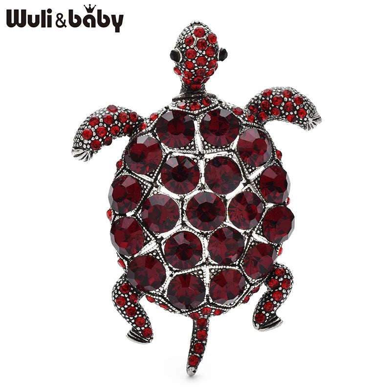 Wuli&baby Vintage Big Turtle Brooches For Women Unisex 4-color Rhinestone Sea Animal Party Casual Brooch Pins Gifts