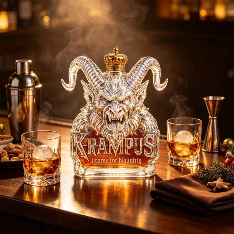 Krampus Gothic Demon Horn Glass Decanter Creative Spirits Bottle for Whiskey Bourbon Rum and Holiday Decoration