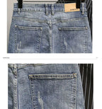 Casual Spring and Autumn Slim Denim Pencil Pants Men's Jean 2024 New Broken Hole Slim Fit Beggar Design High Street Washed Jeans
