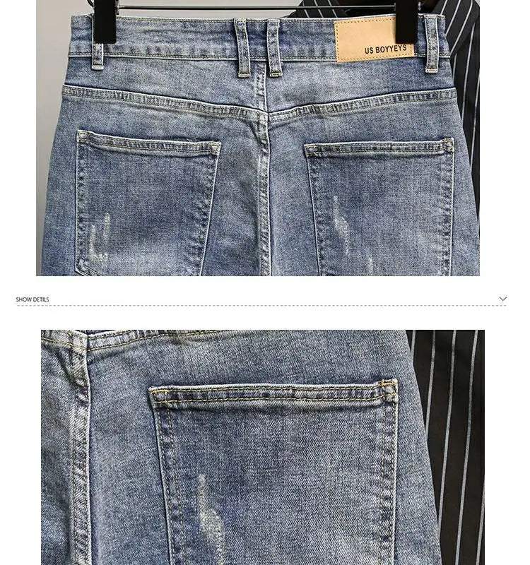 Casual Spring and Autumn Slim Denim Pencil Pants Men's Jean 2024 New Broken Hole Slim Fit Beggar Design High Street Washed Jeans