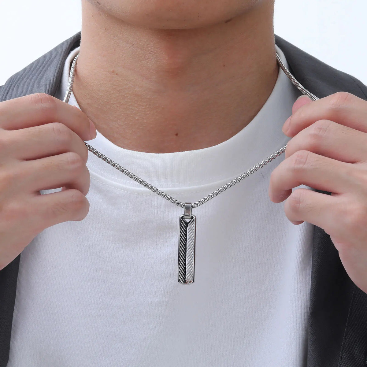 Vertical Long Bar Pendant Necklaces for Men Boys,Stainless Steel Cutting Flower Pendant Necklaces,Casual Jewelry