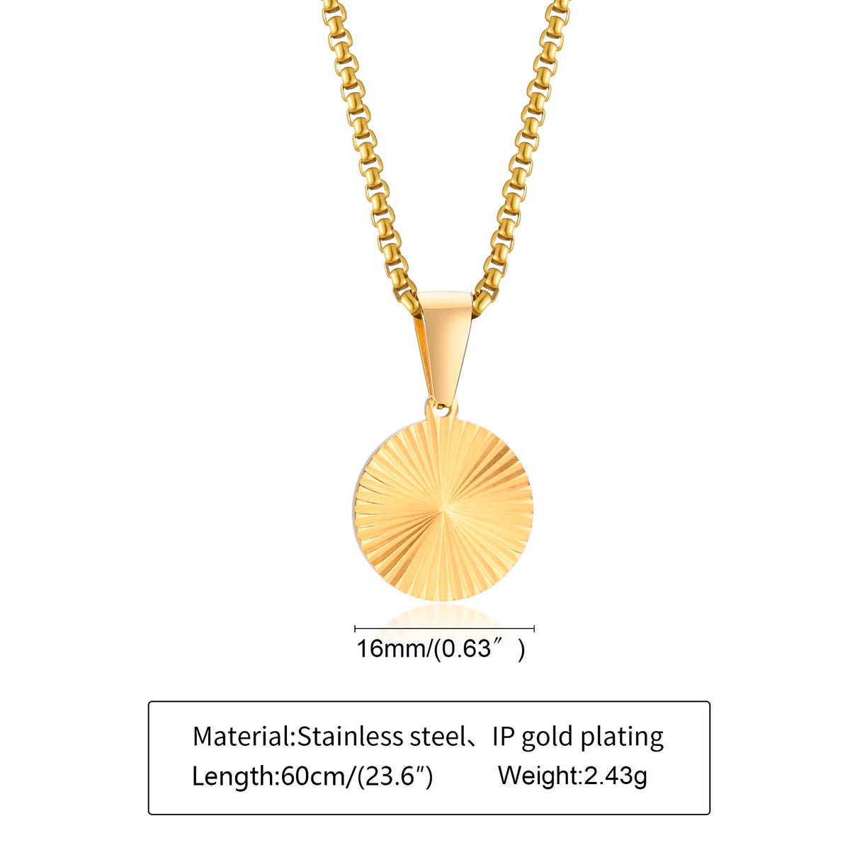 Mens Square Pendant Necklaces,Embossing Radiation Sunburst Stainless Steel Pendant Necklaces,Stylish Jewelry Gifts