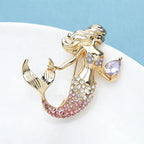 PENDRA Beautiful Mermaid Holding a Rhineston Conch Brooch