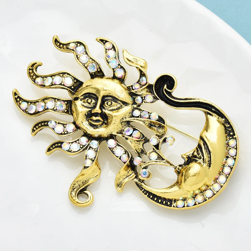 PENDRA Vintage Sun And Moon Brooch