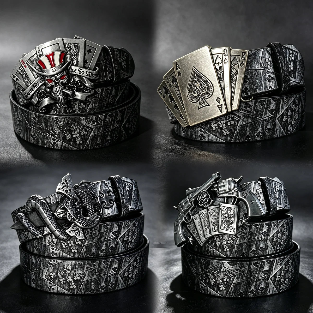 Vintage Fashion Unisex PU Leather Belt For Men and Women Personalized Western Style European and American Punk Style Poker Belt