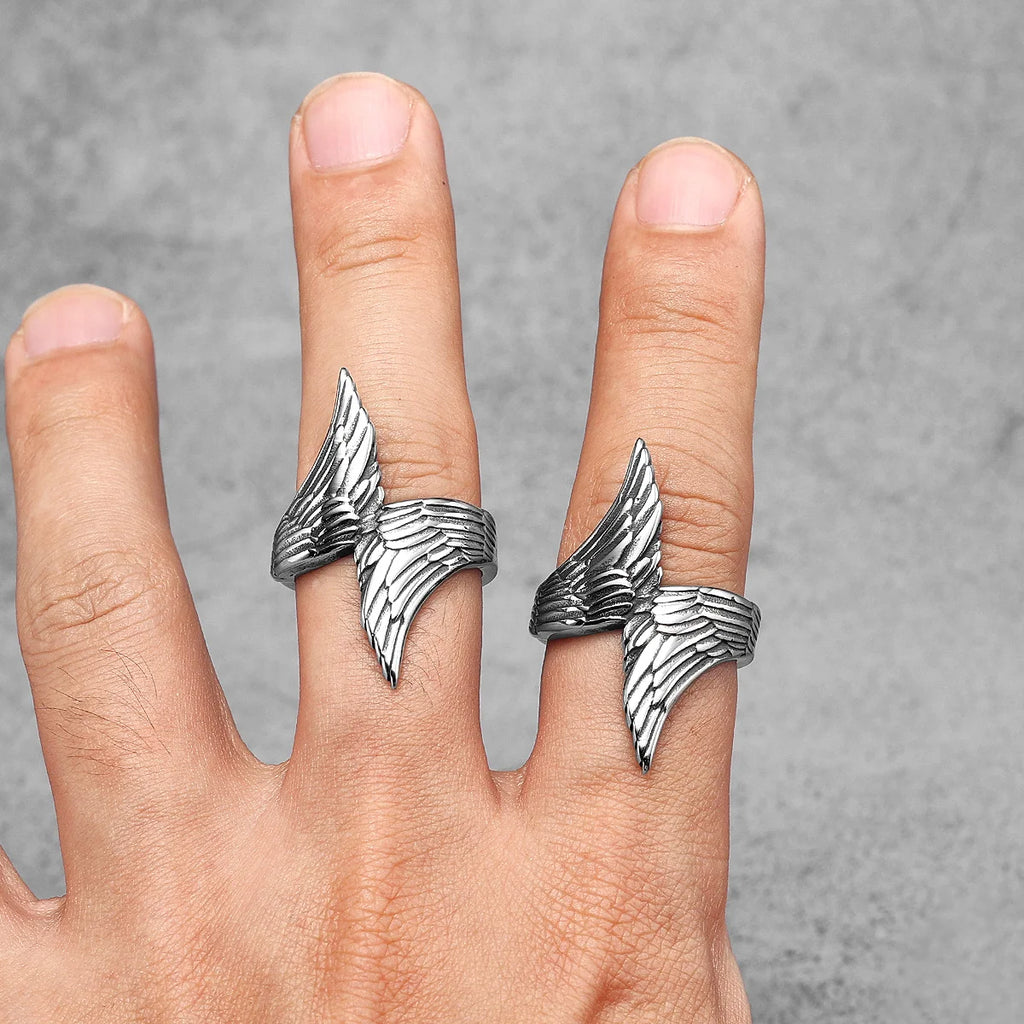 PENDRA Angel Wings Biker Steel Ring
