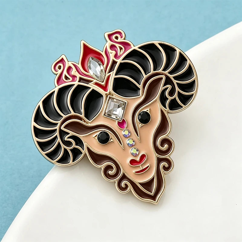 Wuli&baby Vintage Enamel Goat Brooches For Women Unisex Art Deco Style Sheep Animal Party Casual Brooch Pin Gifts