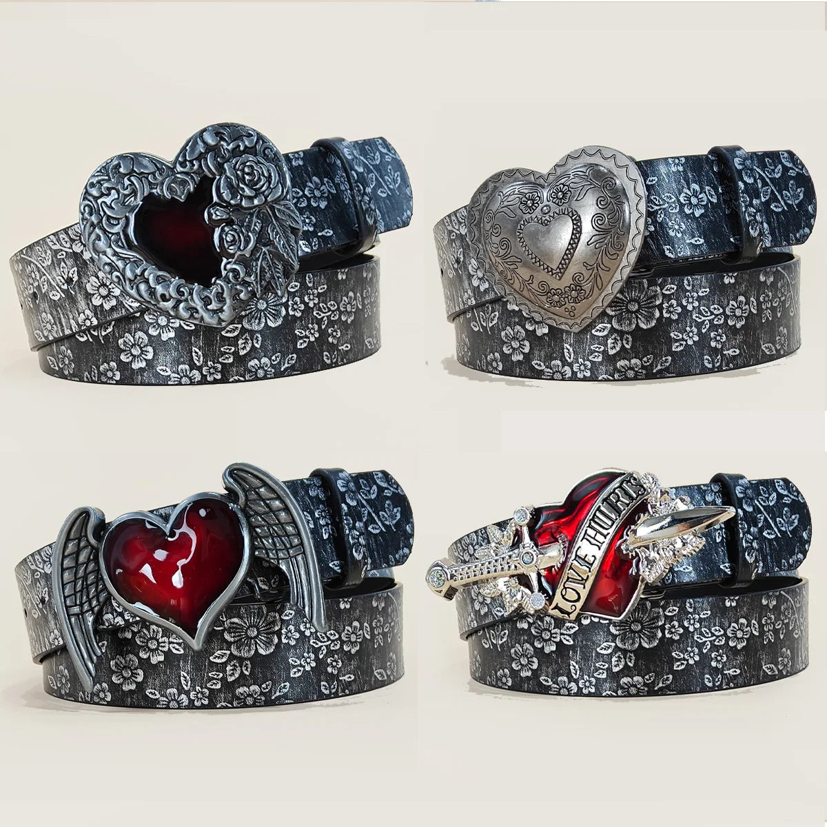 Fashionable Casual PU Leather Belt with Red Heart Buckle for Men And Women Luxury Designer a Love Buckle Pattern for Jeans Skirt