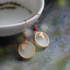 VENTFILLE Hetian Jade Ear Hook Earring Women's High-end Temperament Ethnic Style Retro Earrings Cloisonne Craft Dangler Gift