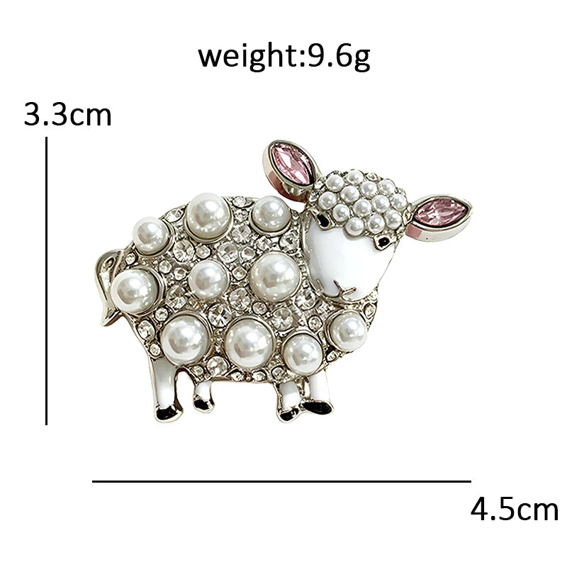 PENDRA Pearl Sheep Rhinestone Brooch