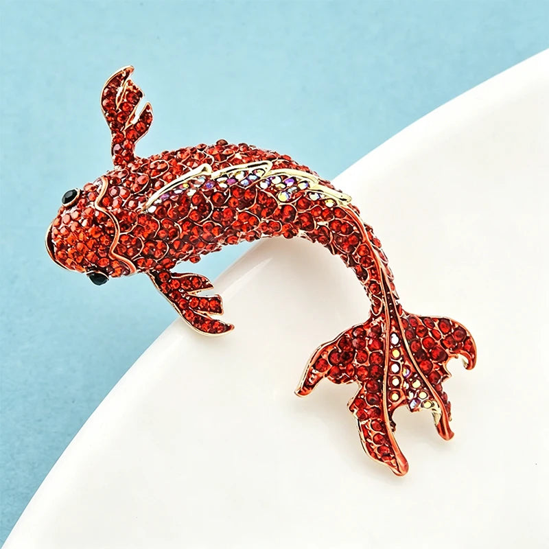 Wuli&baby Big Red Fish Brooches Women Unisex Rhinestone Carp Fish Office Party Brooch Pins Gifts