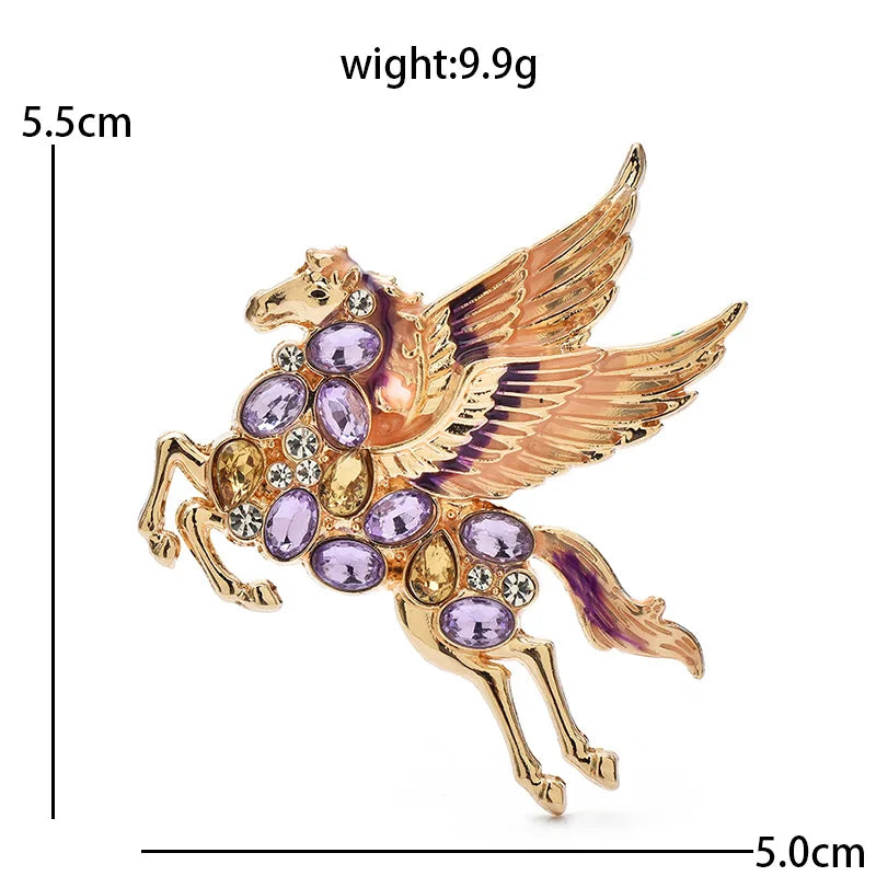 Wuli&baby Rhinestone Flying Elf Horse Brooches For Women Unisex 3-color Enamel Horse Animal Party Brooch Pins New Year Gifts