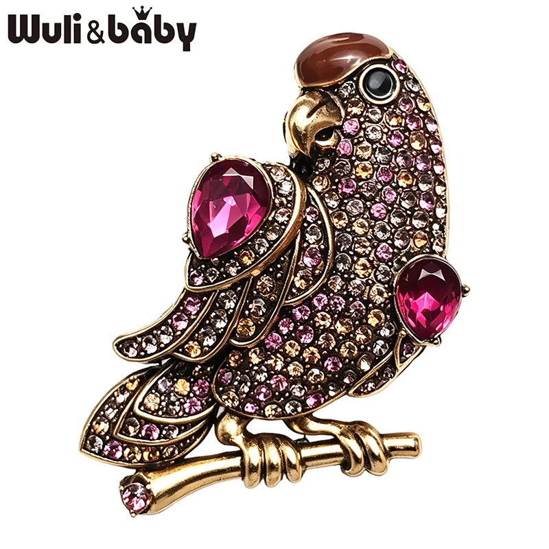 Wuli&baby Vintage Parrot Bird Brooches For Women Unisex 5-color Rhinestone Enamel Birds Animal Party Casual Brooch Pins Gifts