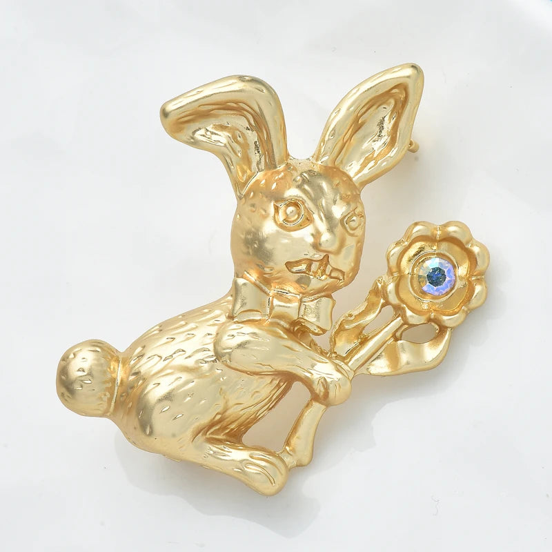 PENDRA Metal Taking Flower Rabbit Brooch
