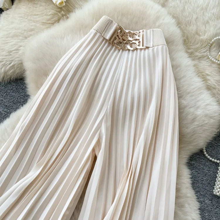 Korean version light mature style high waisted pleated wide leg pants women's spring commuting loose high-end fashion pants